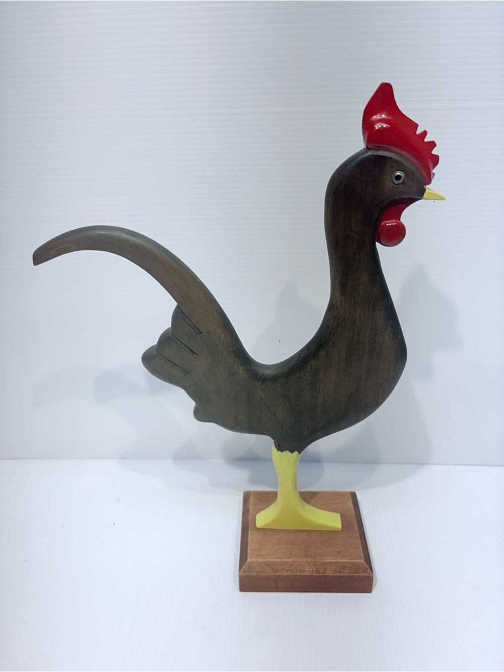 Hand Crafted Wooden Rooster Figurine - Brown & Red Home Accent